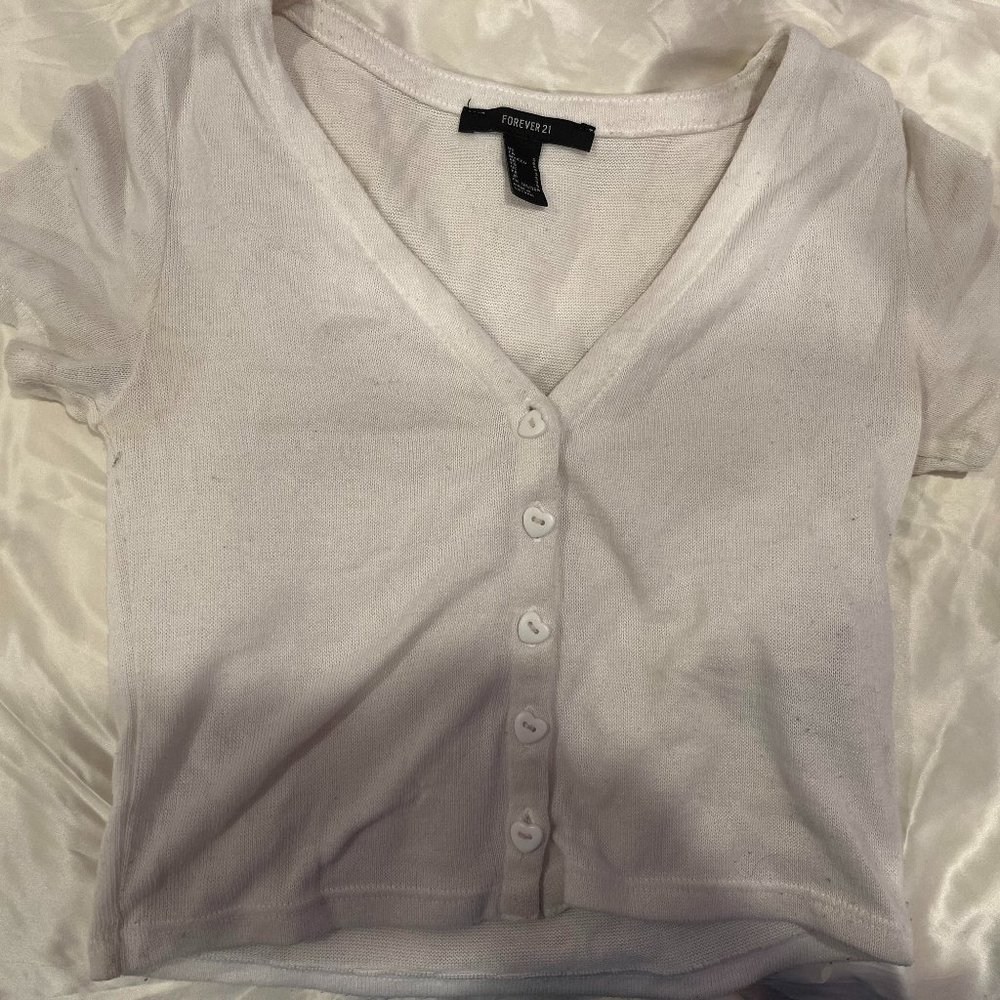 White Button Up Top with Heart Buttons
